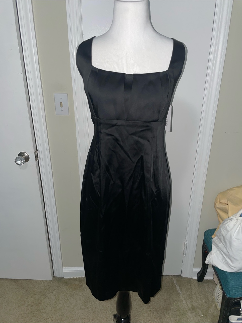 Calvin Klein Black Sleeveless Square-Neck Midi Dress